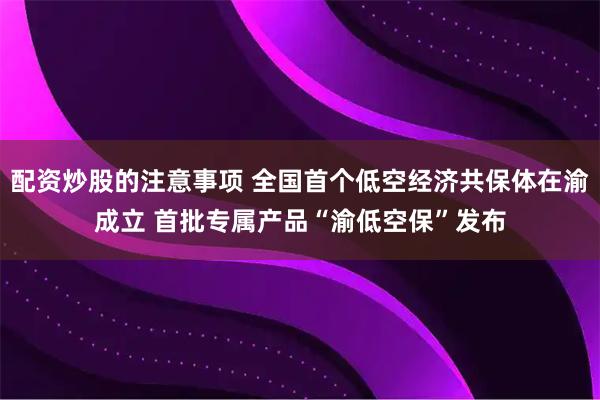 配资炒股的注意事项 全国首个低空经济共保体在渝成立 首批专属产品“渝低空保”发布